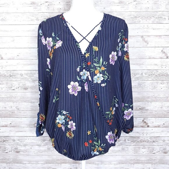 Midnight Sky Tops - Midnight Sky Womens Wrap Top XL Floral Navy 597A